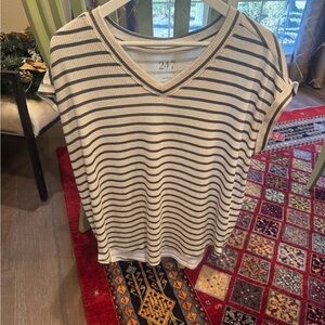 Maurices Black and Cream Striped V-Neck Tee